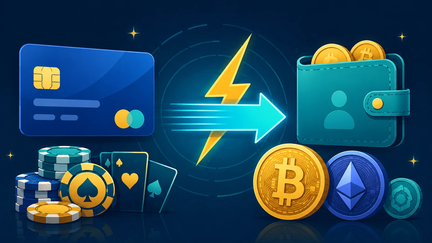 Illustrasjon av betalingsmetoder og krypto hos nye casino