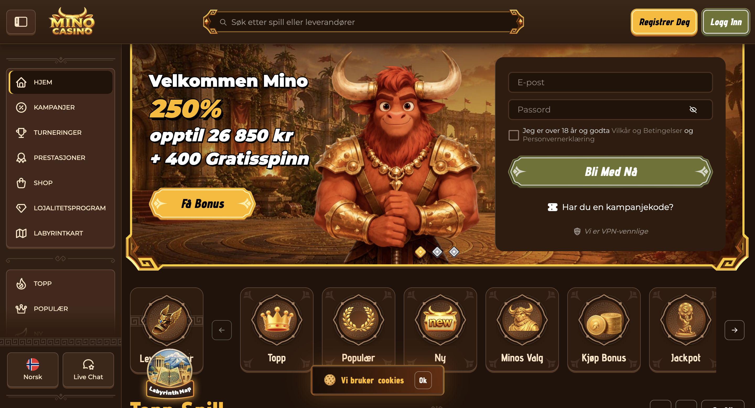 Mino Casino – nytt casino skjermbilde
